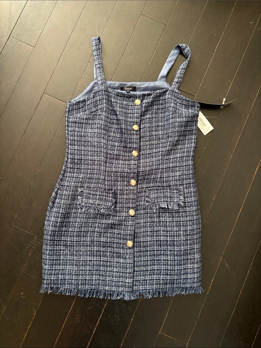 Trixxi Navy Tweed Button-Front Mini Dress